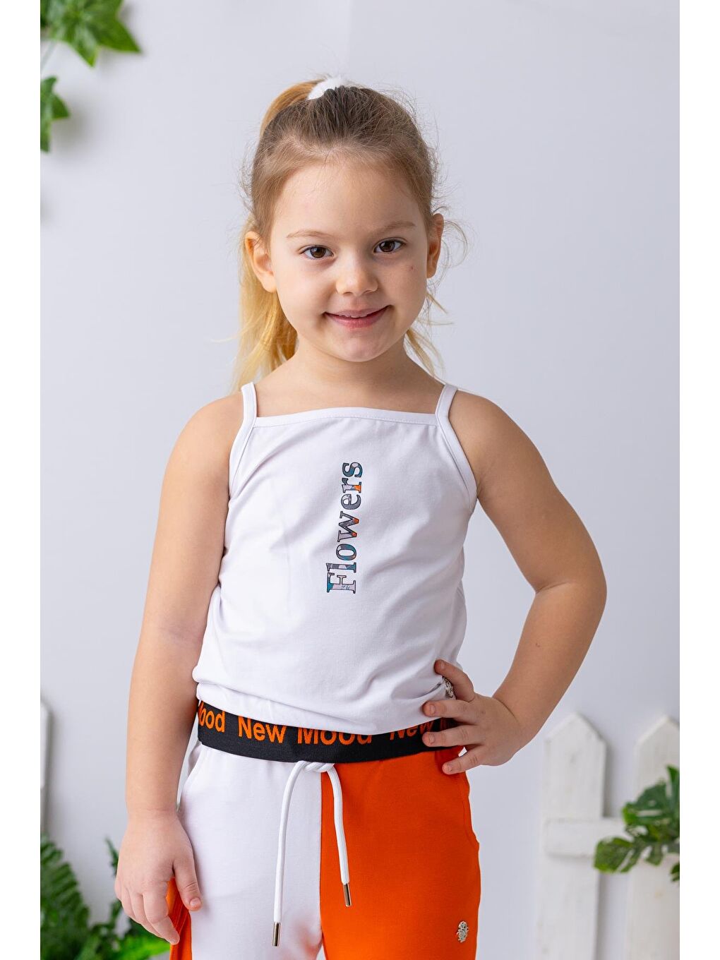Kız Çocuk Yazı Baskılı Askılı Atlet - Beyaz-1
