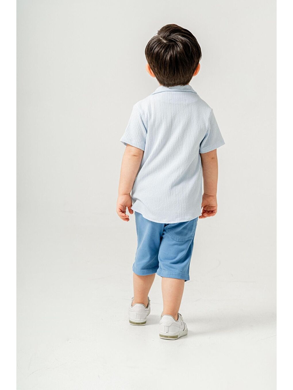 Mavi Tarz Gömlekli Belden Ayarlanabilir Kısa Kollu Şortlu 2'li Takım-3