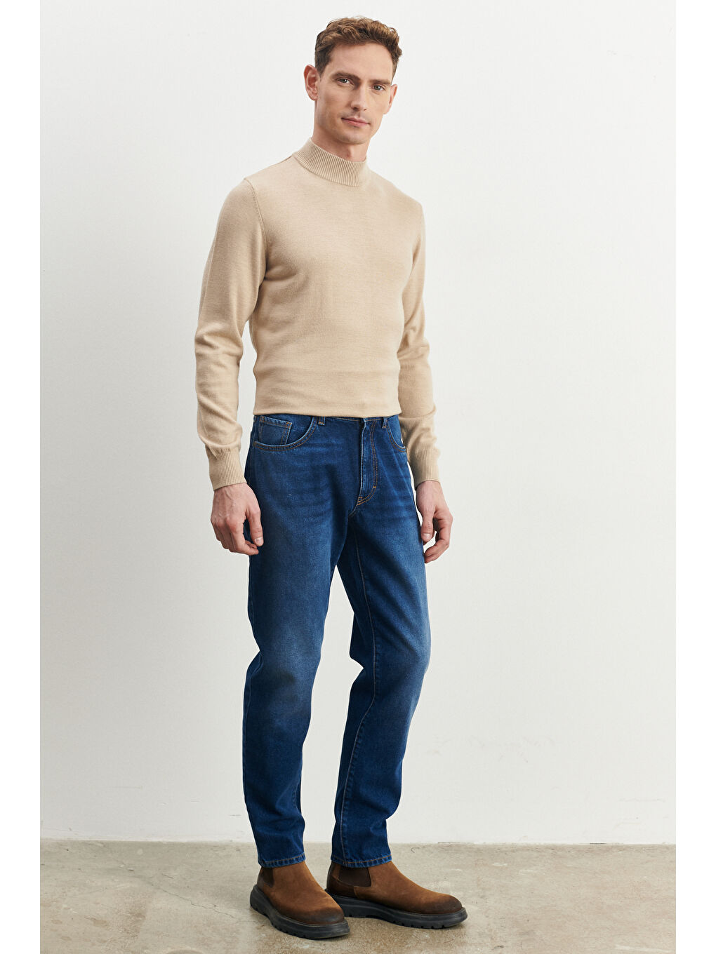 Erkek Mavi Comfort Fit Geniş Kesim %100 Pamuk Denim Jean Pantolon-3