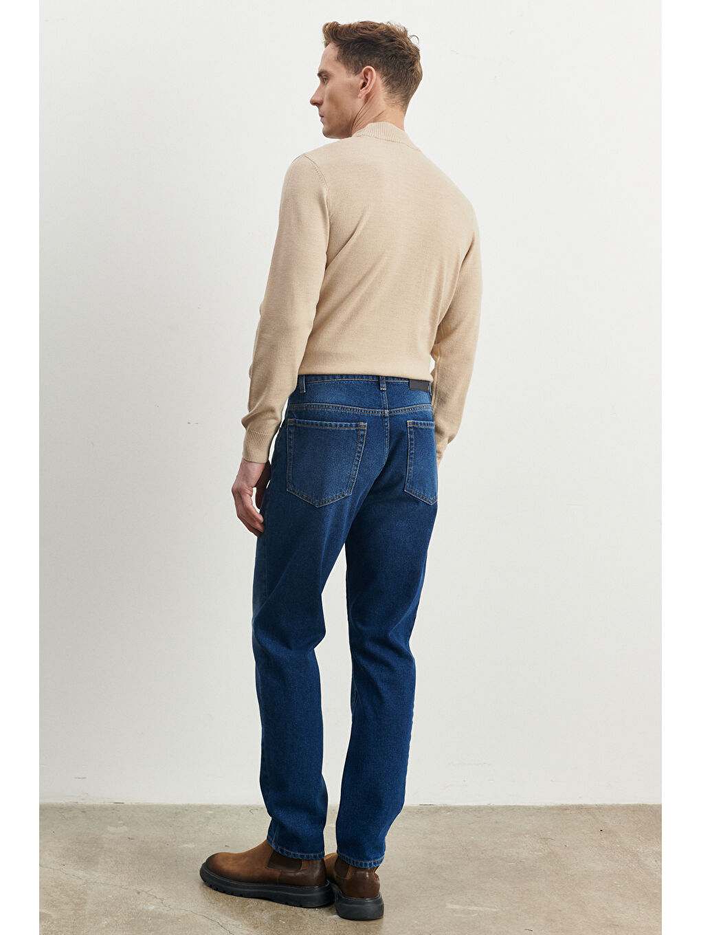 Erkek Mavi Comfort Fit Geniş Kesim %100 Pamuk Denim Jean Pantolon-4