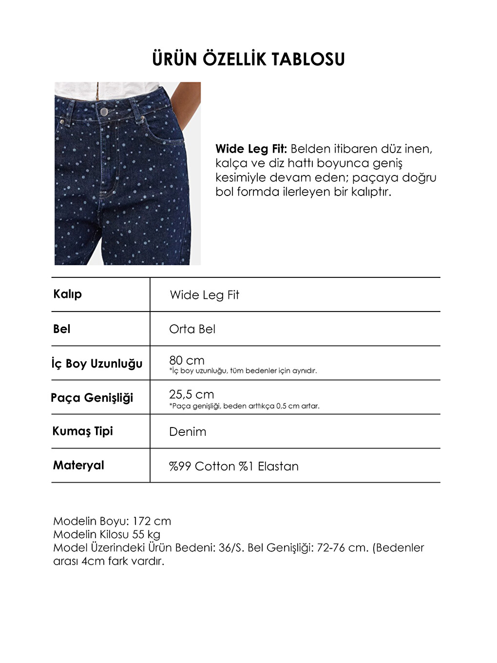 Kadın Mavi 1w6-7 Wide Leg Puantiyeli Denim Jean-3