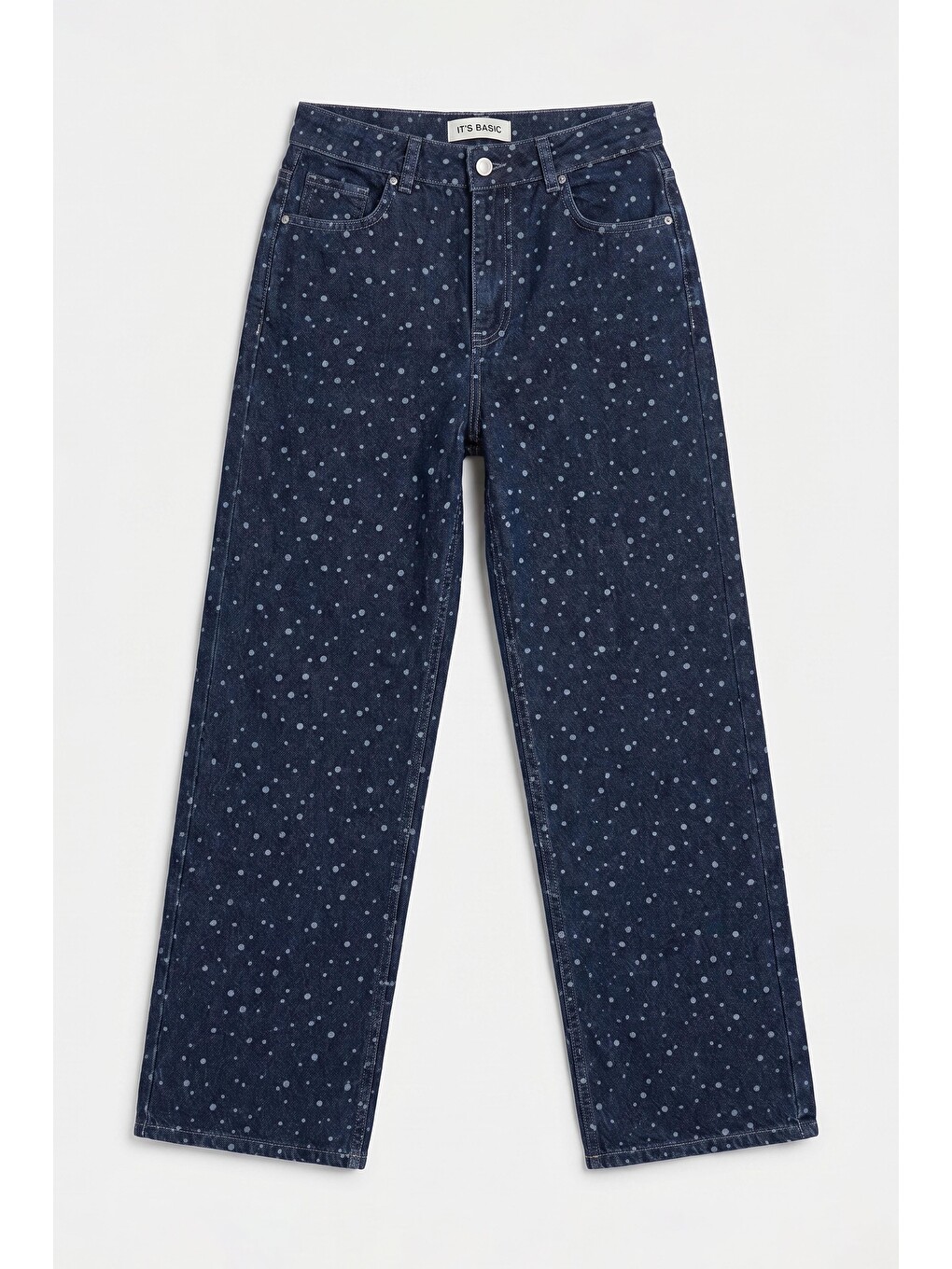 Kadın Mavi 1w6-7 Wide Leg Puantiyeli Denim Jean-4