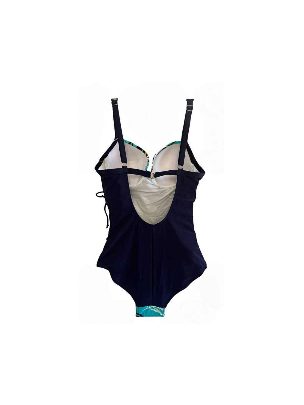 Kadın Lacivert Turkuaz Sarı Tüy Desen Yandan Drapeli Mayo HZL25S-LC6243-1