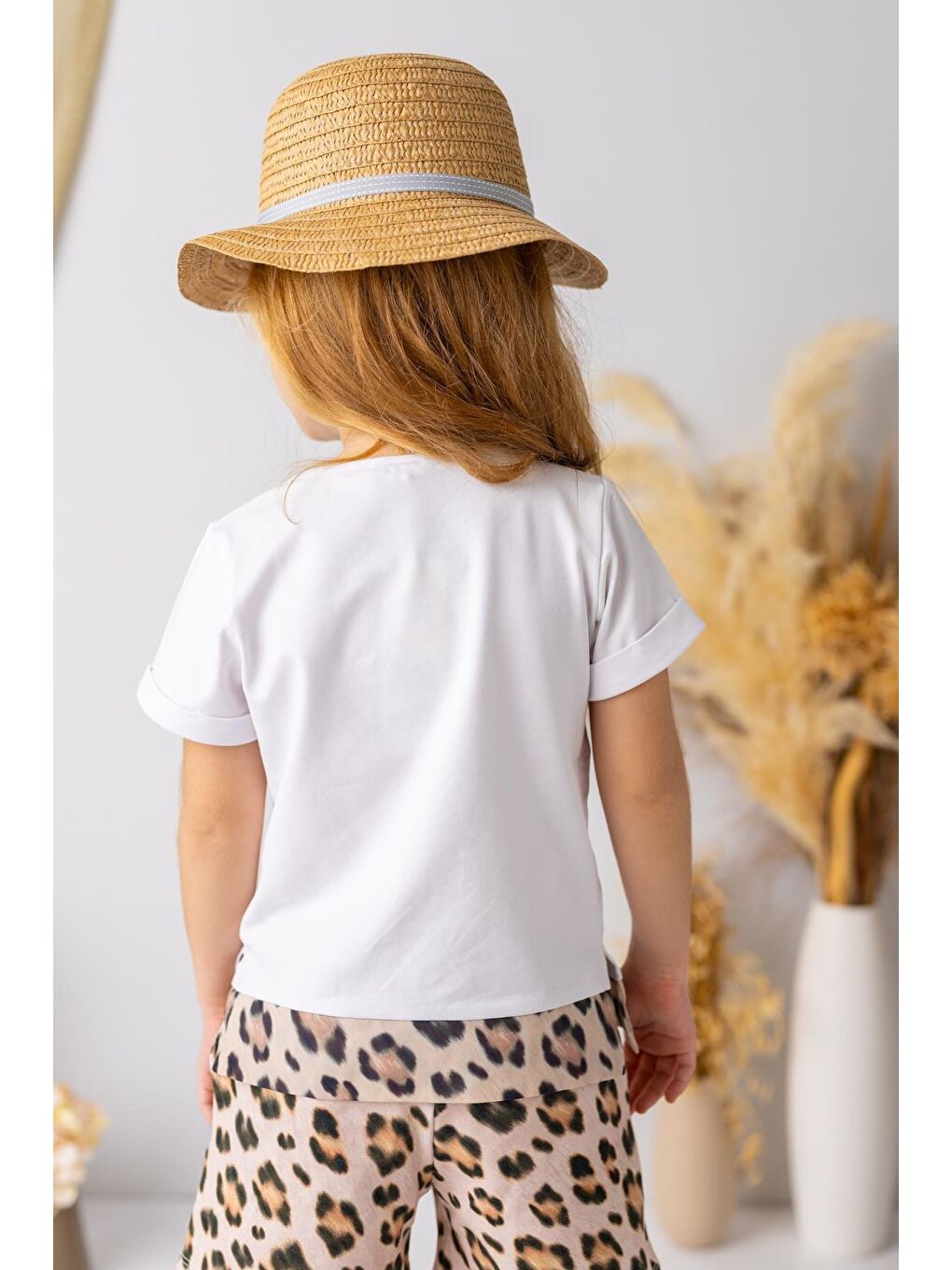 Kız Çocuk Leopar Desenli T-Shirt - Beyaz-1
