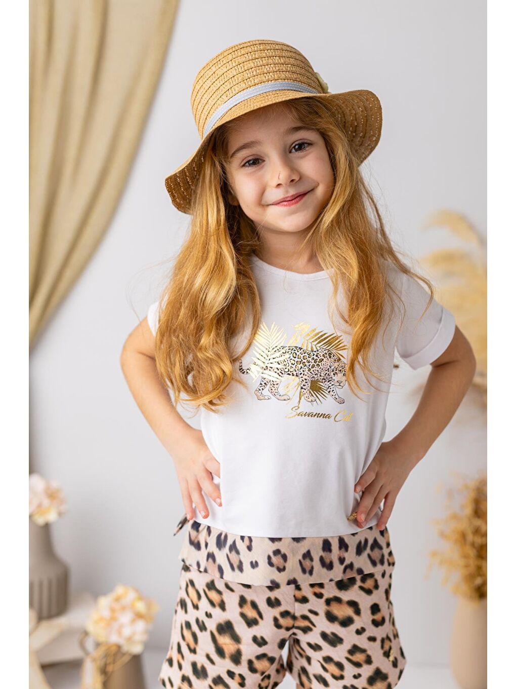 Kız Çocuk Leopar Desenli T-Shirt - Beyaz-2
