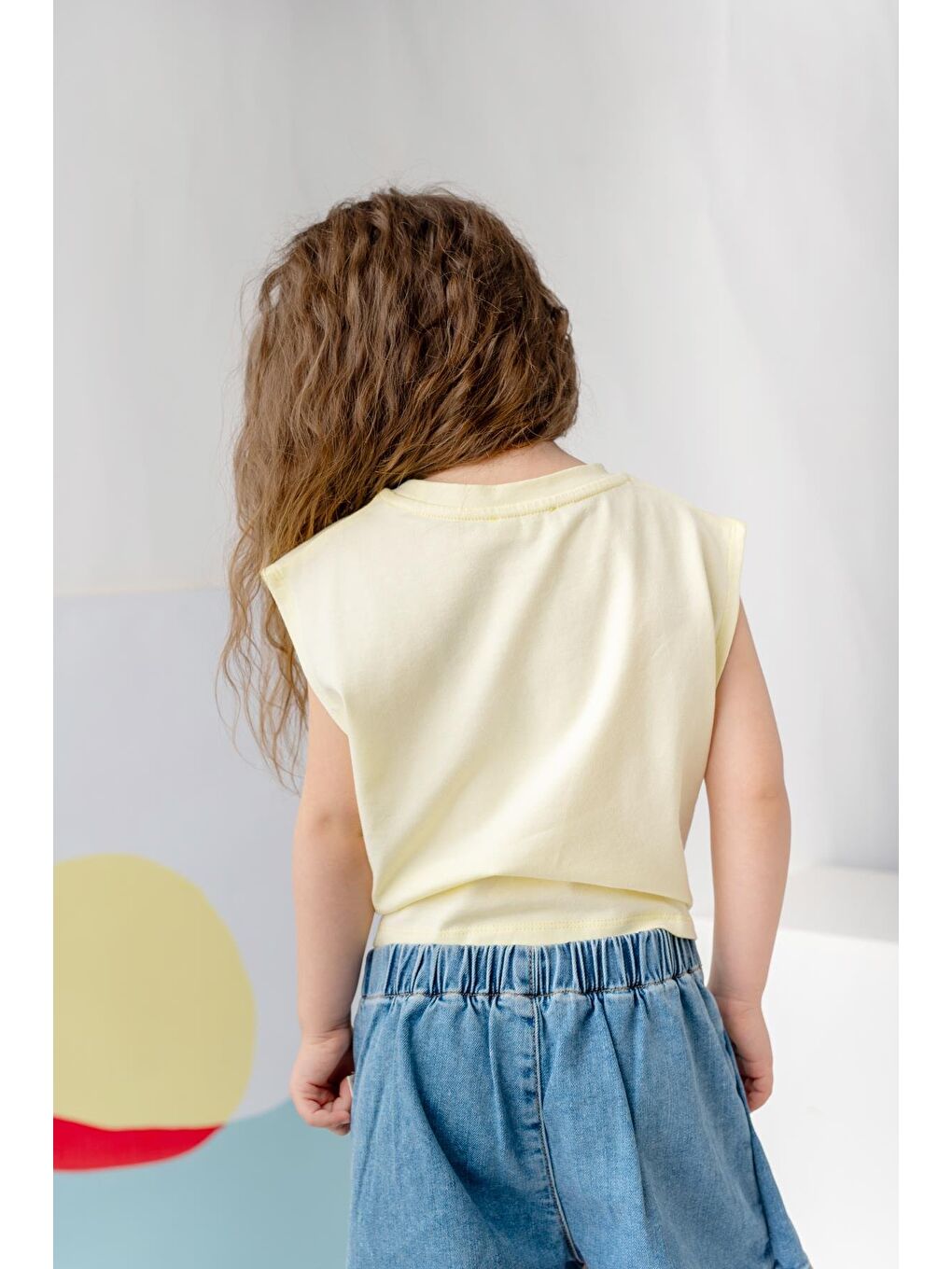 Kız Çocuk Nakış Detaylı Crop T-Shirt - Sarı-2