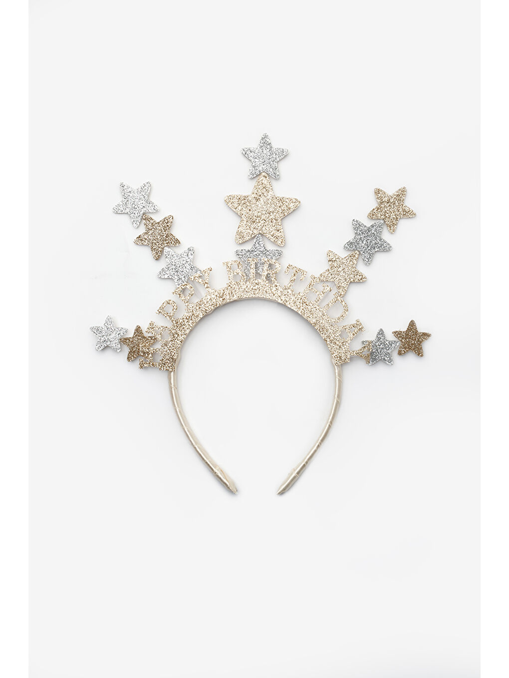 Sarı Altın Yıldızlı Happy Birthday Kız Çocuk Taç