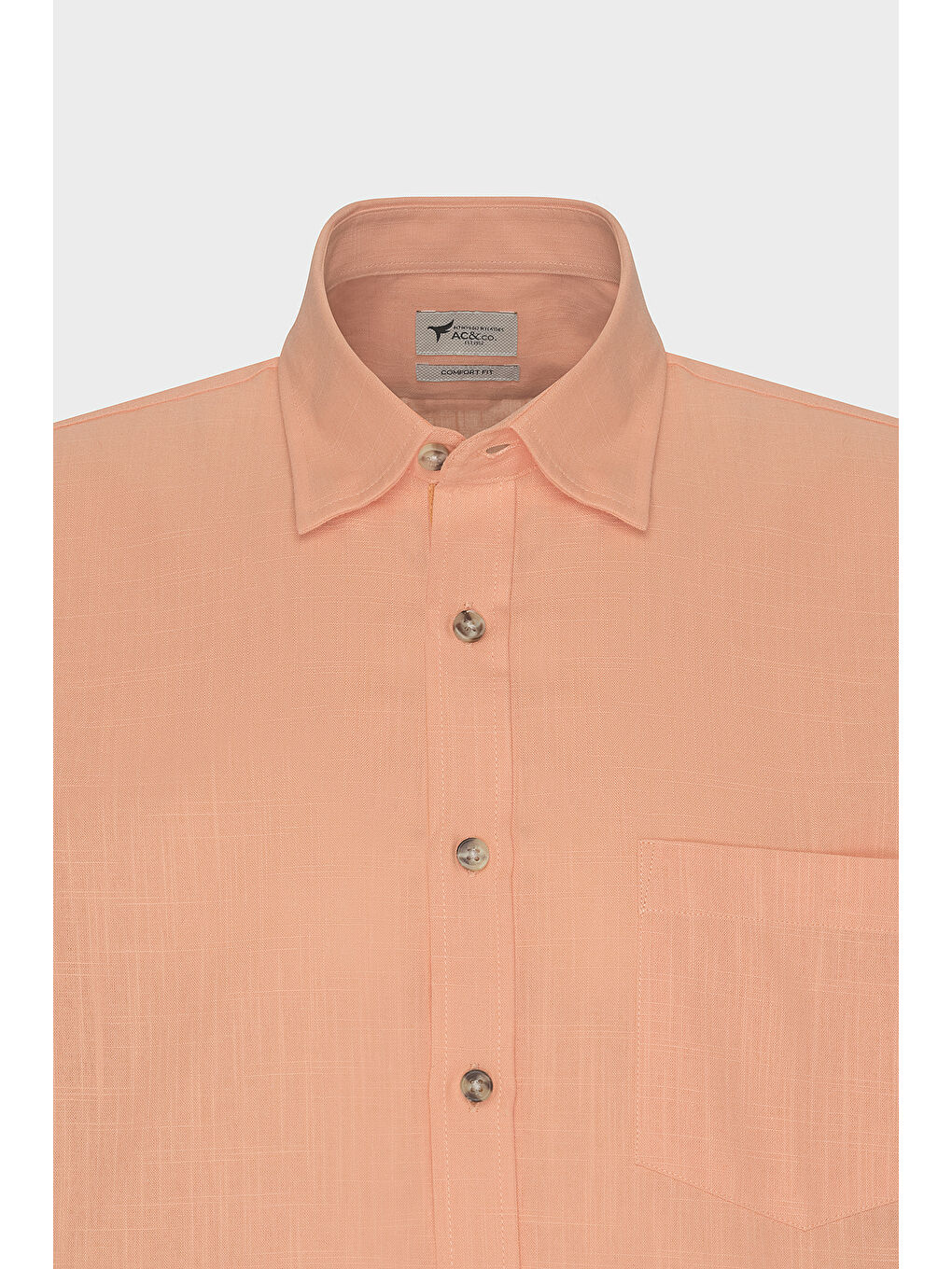 Erkek Turuncu Comfort Fit Rahat Kesim Gizli Düğmeli Yaka Keten Görünümlü %100 Pamuk Flamlı Gömlek-6