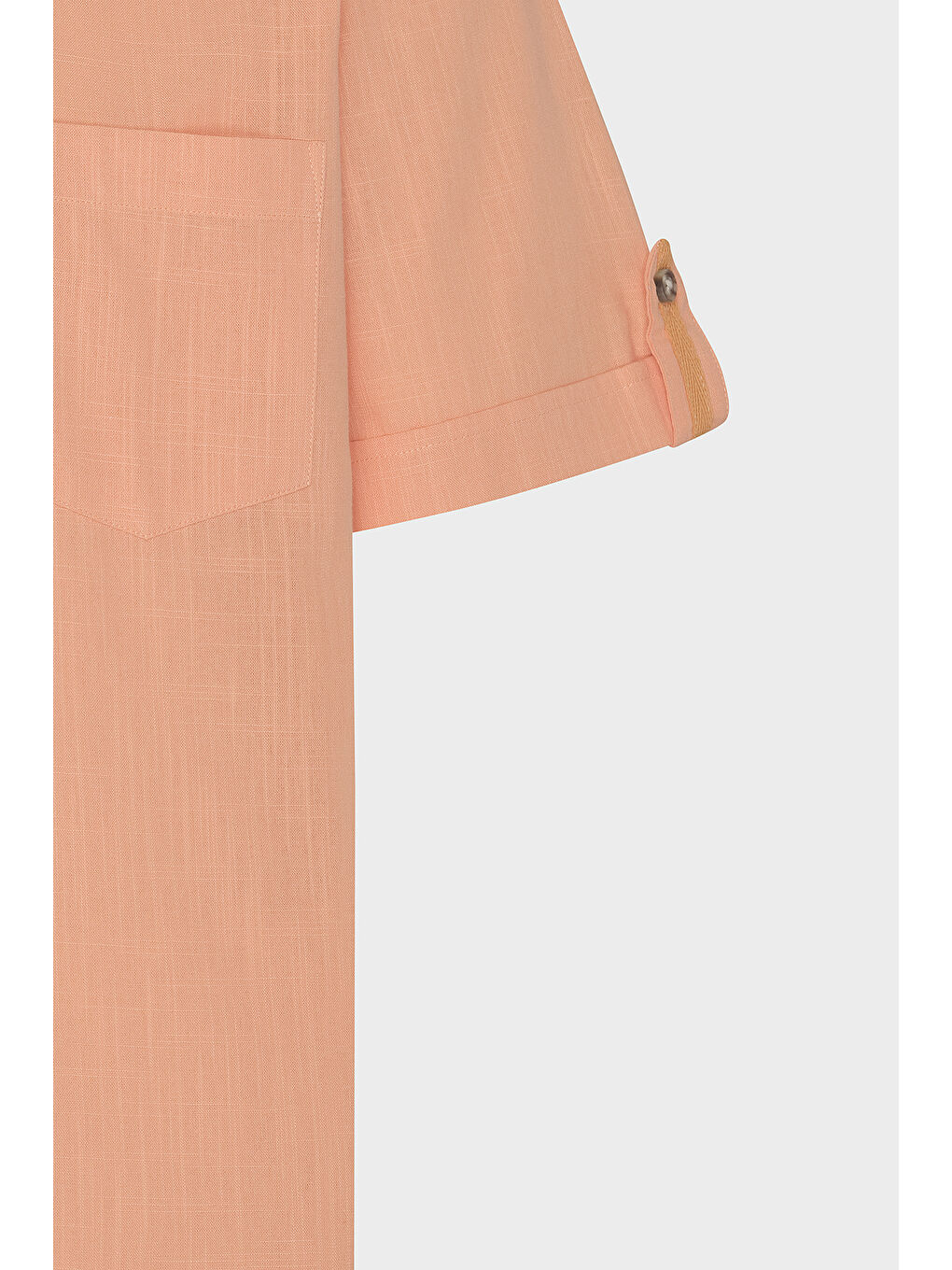 Erkek Turuncu Comfort Fit Rahat Kesim Gizli Düğmeli Yaka Keten Görünümlü %100 Pamuk Flamlı Gömlek-7