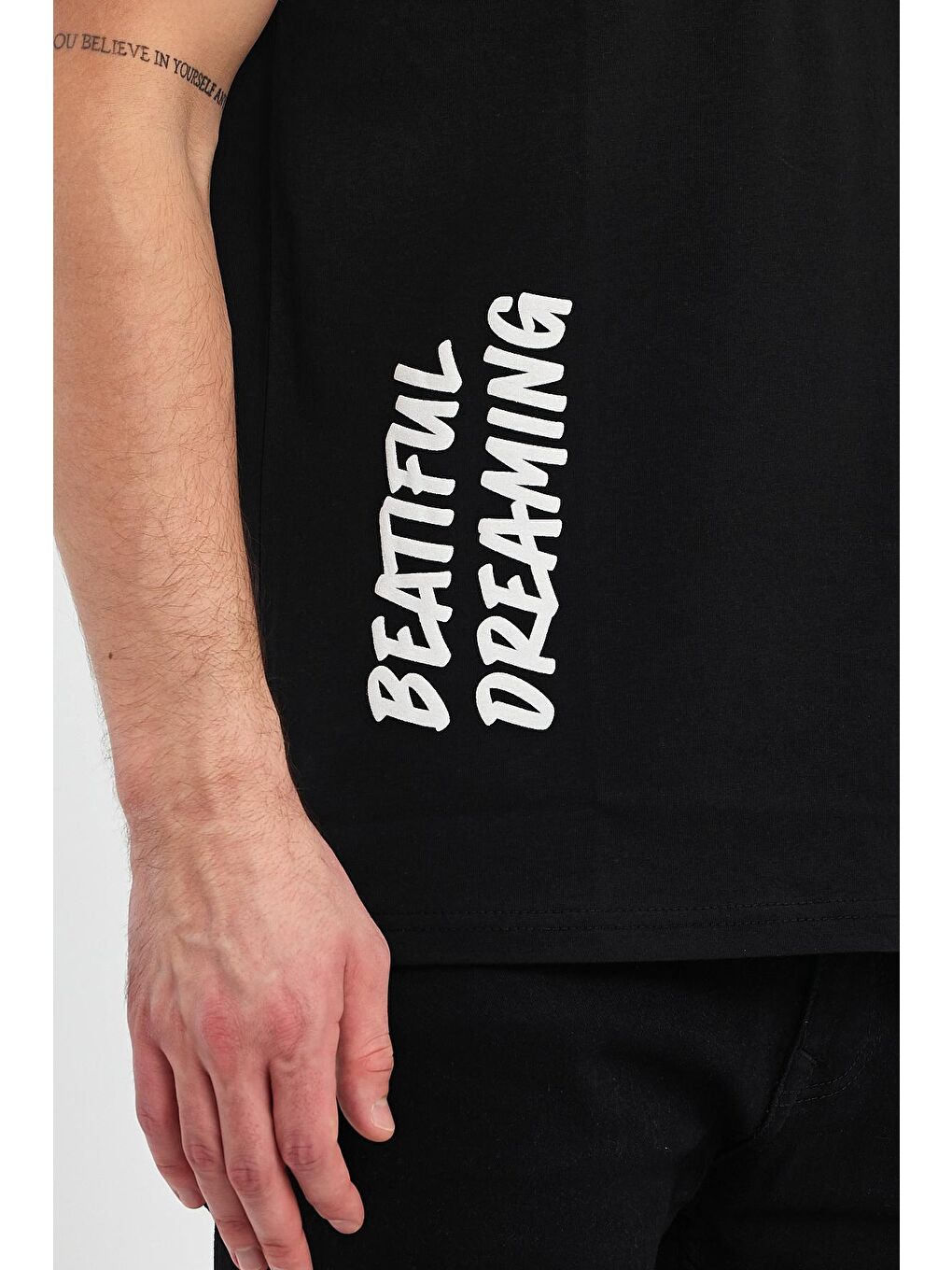 Siyah Arkası Baskılı Bisiklet Yaka Erkek Tişört 2750-2