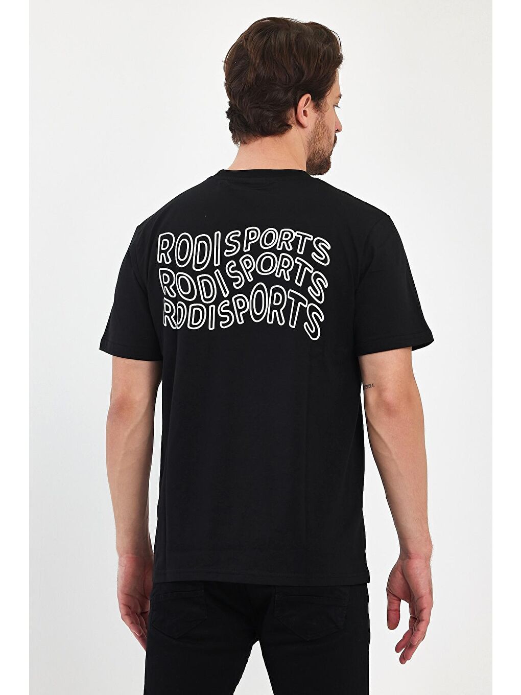 Siyah Arkası Baskılı Bisiklet Yaka Erkek Tişört 2750-3