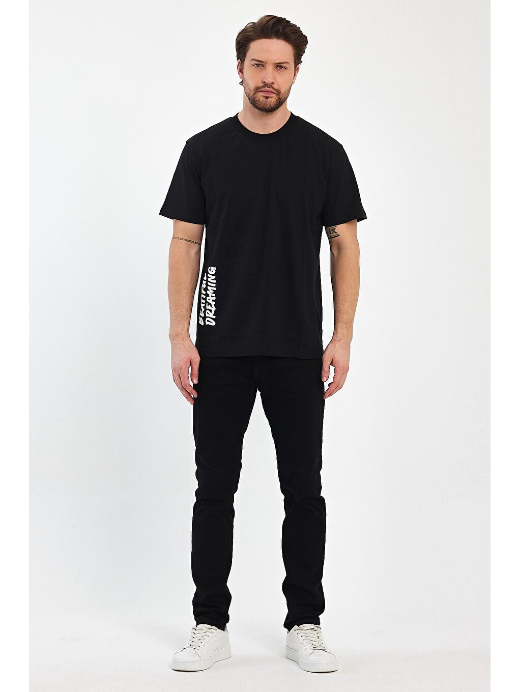 Siyah Arkası Baskılı Bisiklet Yaka Erkek Tişört 2750-4