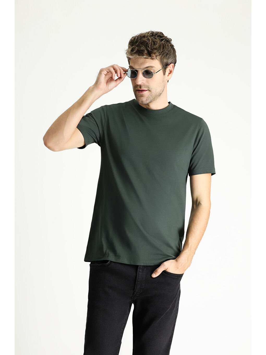 Antrasit Bisiklet Yaka Regular Fit Süprem Pamuk %100 Pamuk Tişört-1