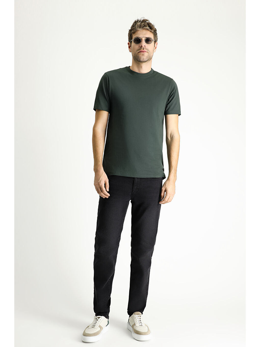 Antrasit Bisiklet Yaka Regular Fit Süprem Pamuk %100 Pamuk Tişört-2