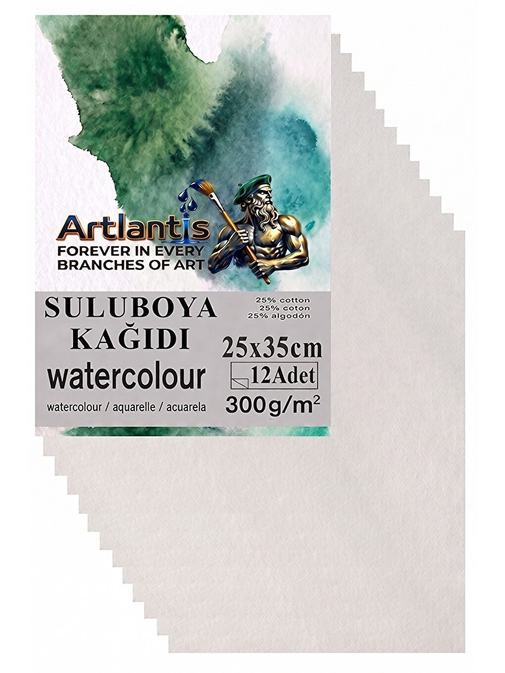 Sulu Boya Kağıdı 25x35cm 12 Adet Grenli Dokulu Krem Renkli Suluboya Kağıdı Profesyonel Dayanıklı Ve