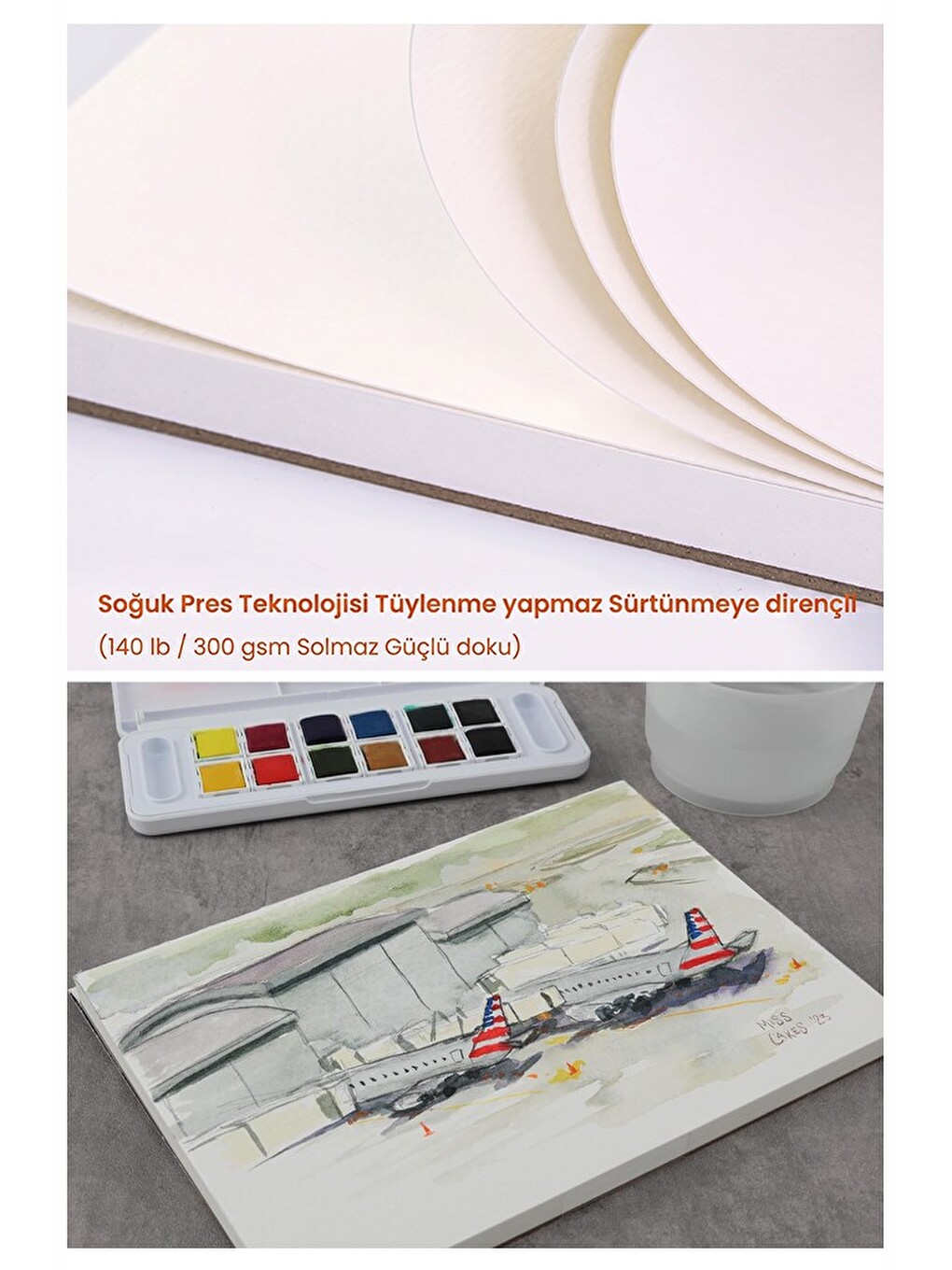 Sulu Boya Kağıdı 50x70cm 6 Adet Grenli Dokulu Krem Renkli Suluboya Kağıdı Profesyonel Dayanıklı Ve Ö-3