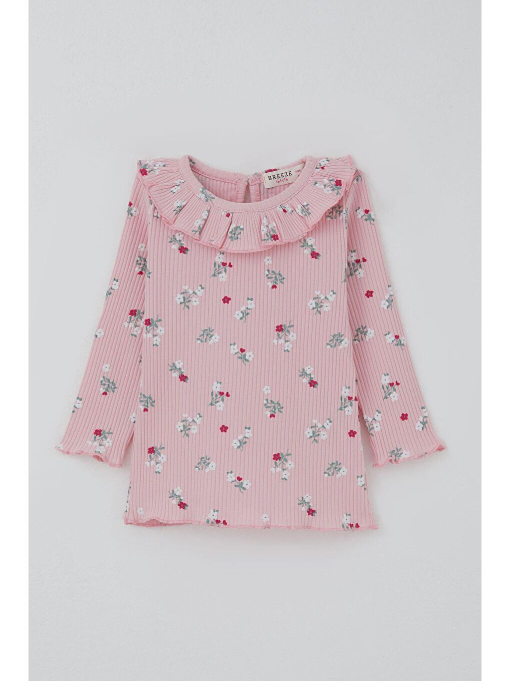 Kız Bebek Taytlı Takım Çiçek Desenli Yaka Kısmı Fırfır Detaylı Pembe (6 Ay-2 Yaş)-3