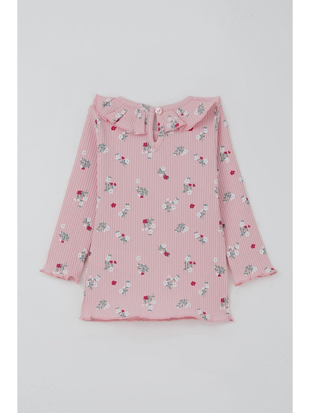 Kız Bebek Taytlı Takım Çiçek Desenli Yaka Kısmı Fırfır Detaylı Pembe (6 Ay-2 Yaş)-2