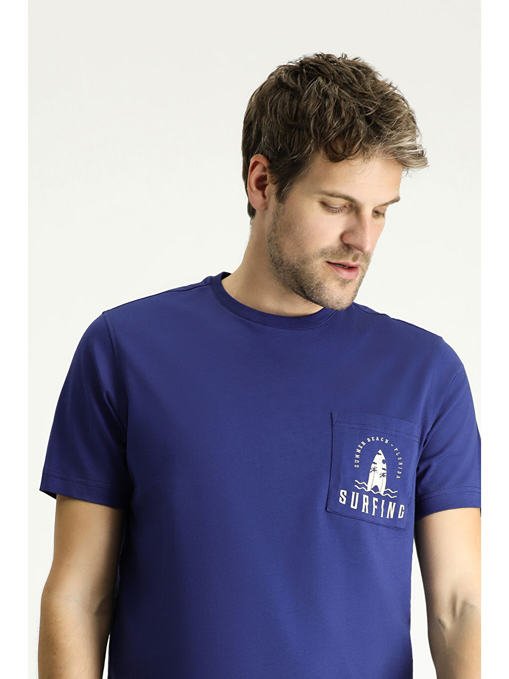 İndigo Bisiklet Yaka Regular Fit Baskılı Süprem Pamuk Tişört