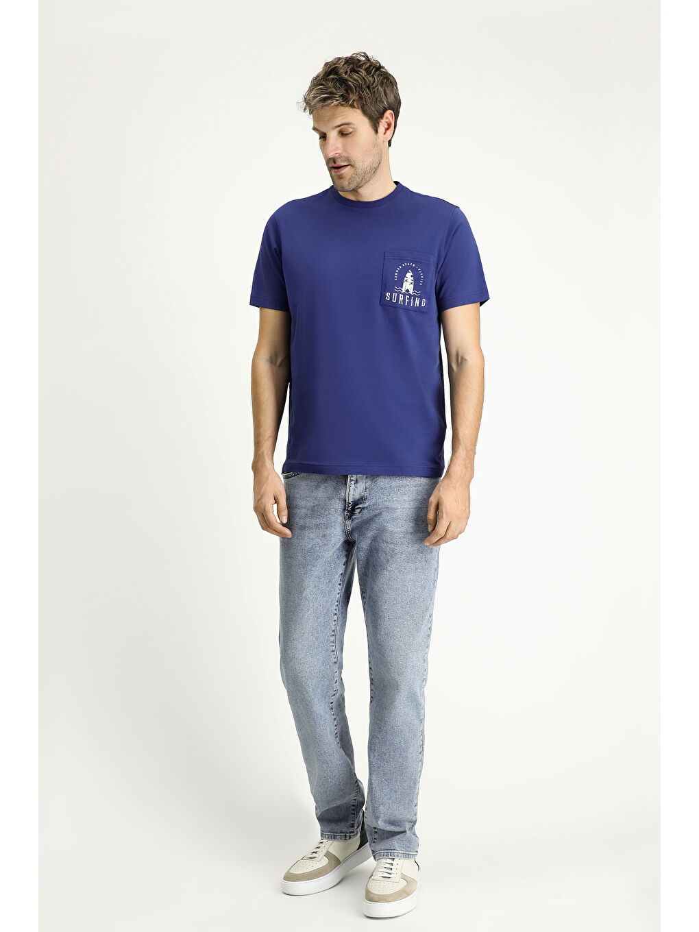 İndigo Bisiklet Yaka Regular Fit Baskılı Süprem Pamuk Tişört-1