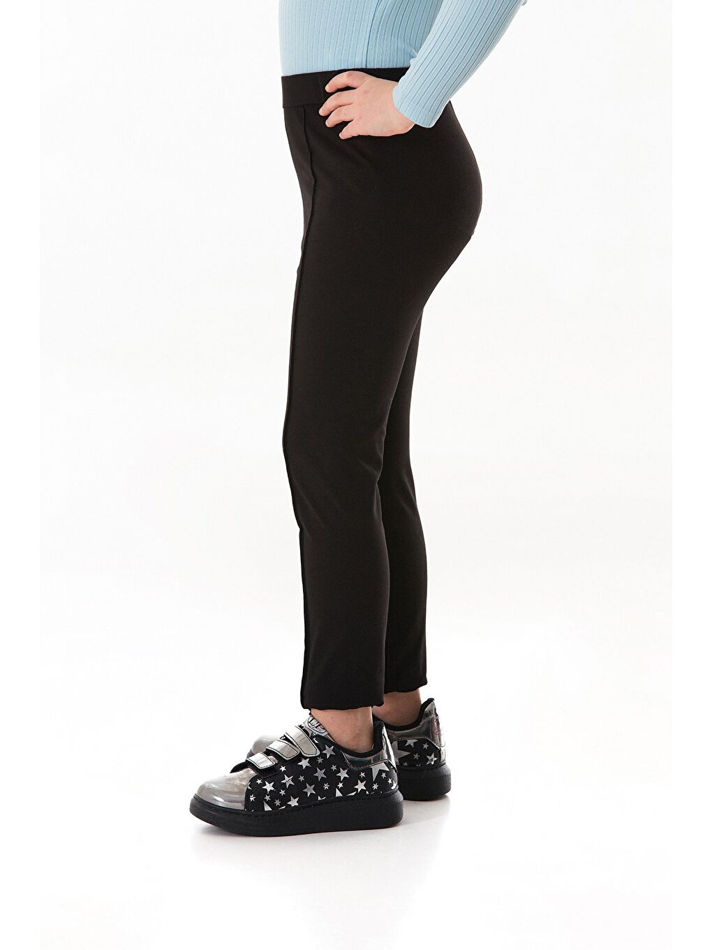 Siyah Beli Lastikli Çimalı Kız Çocuk Tayt-2