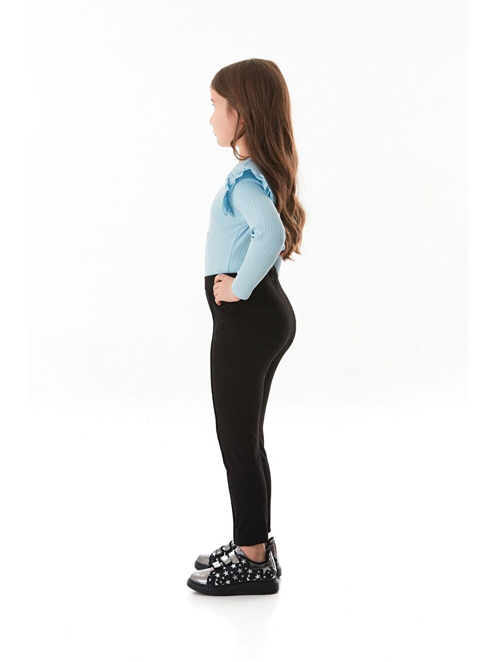 Siyah Beli Lastikli Çimalı Kız Çocuk Tayt-3