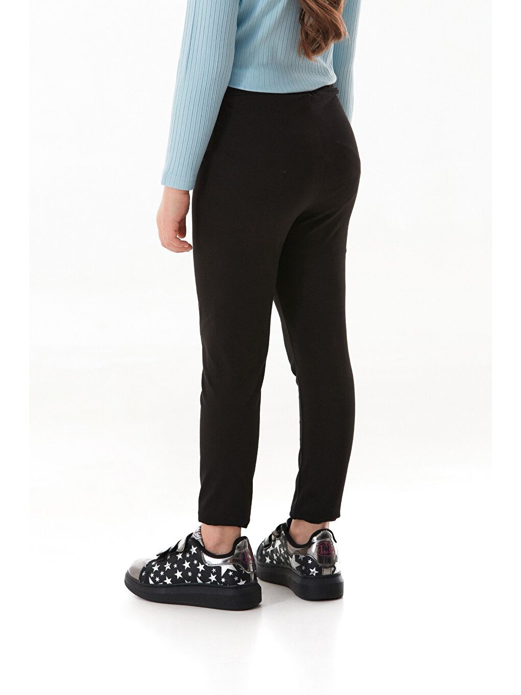 Siyah Beli Lastikli Çimalı Kız Çocuk Tayt-4