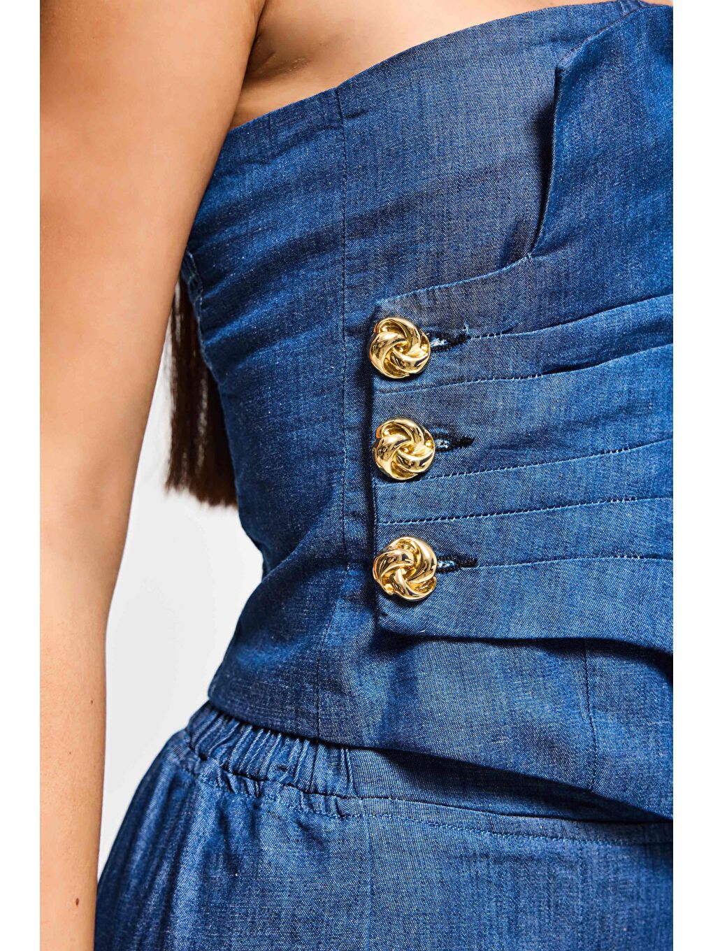 Kadın İndigo 7s6-50 Straplez Düğme Detaylı Elastan Kumaş Tasarım Büstiyer-1