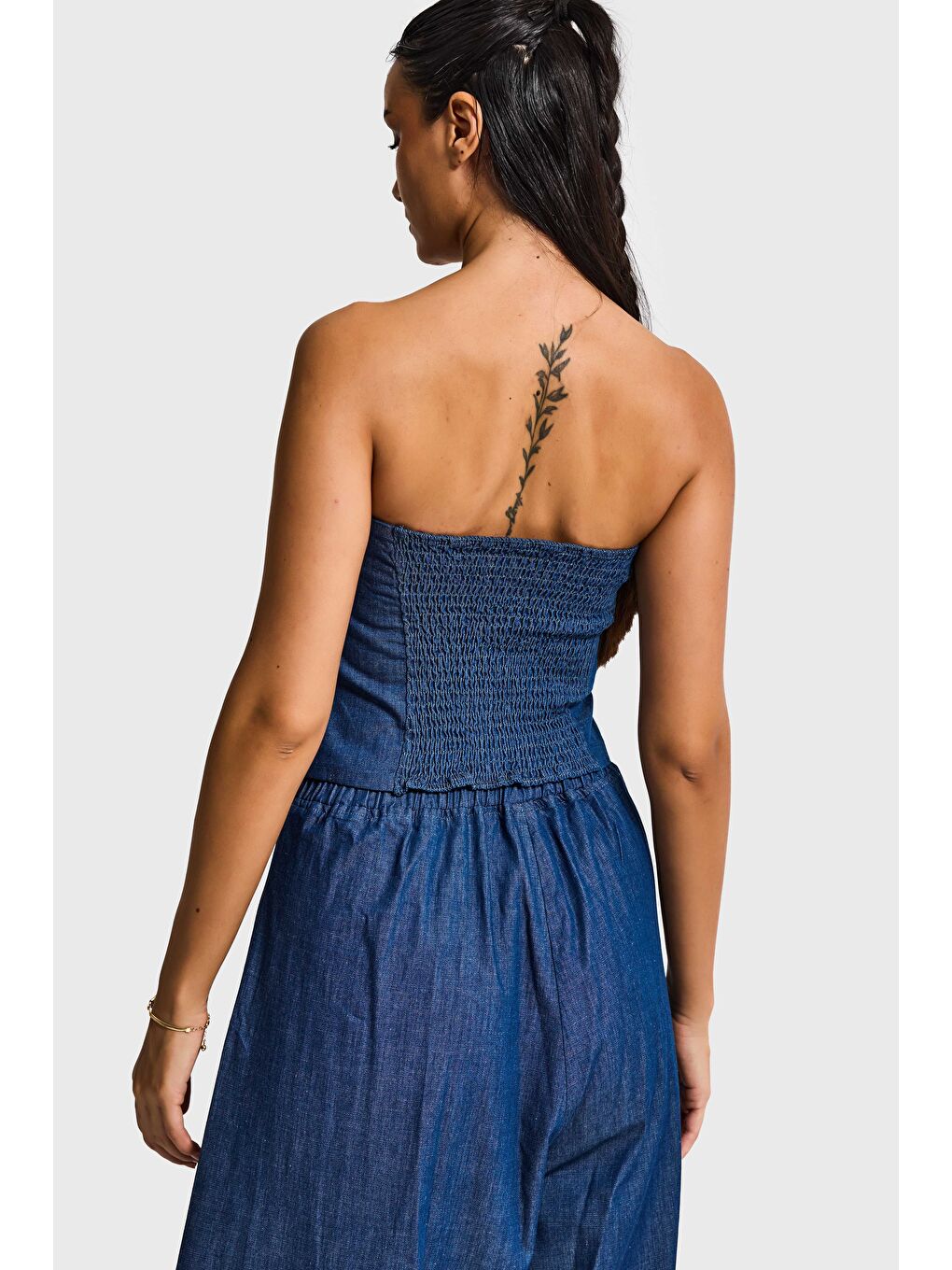 Kadın İndigo 7s6-50 Straplez Düğme Detaylı Elastan Kumaş Tasarım Büstiyer-3