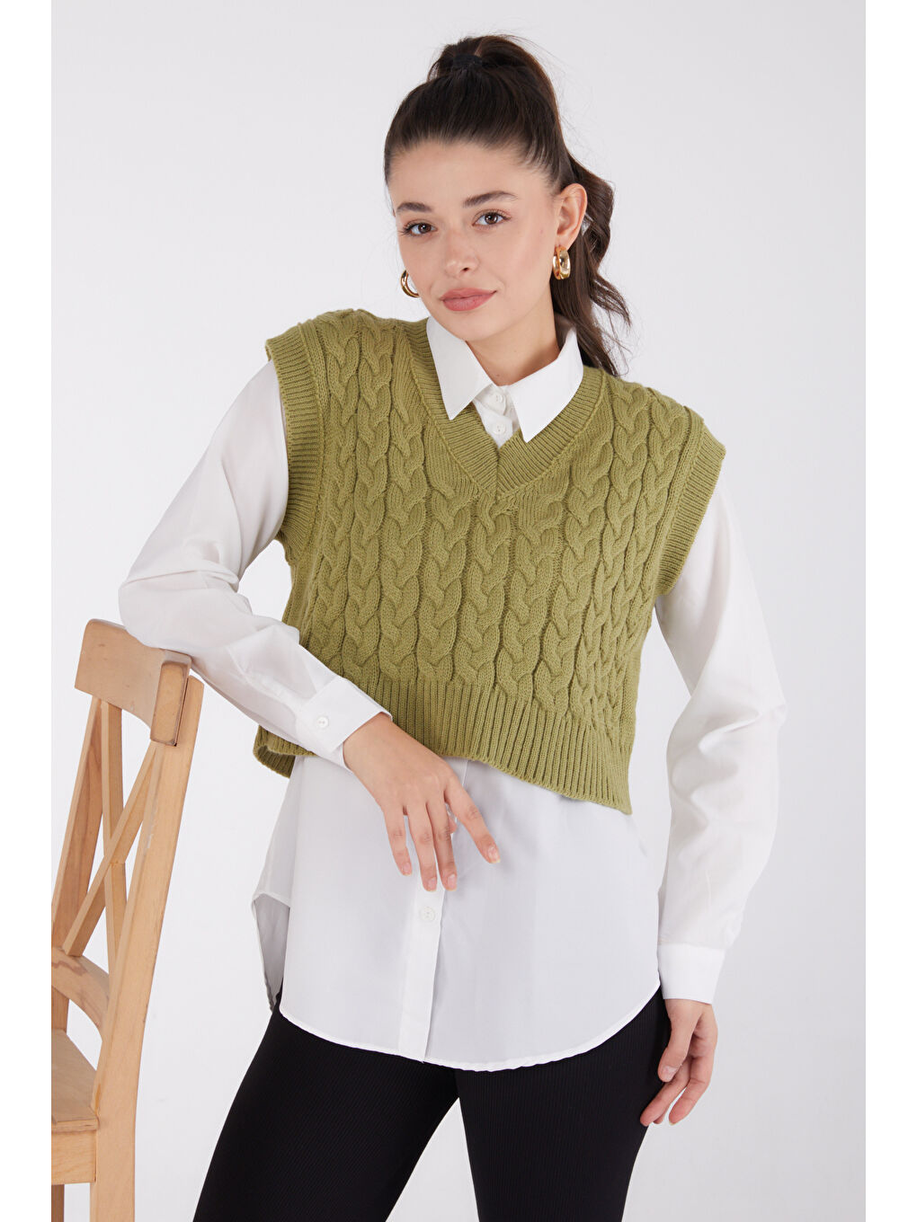 Yeşil Mini Salaş Triko Süveter Yesil - 27646