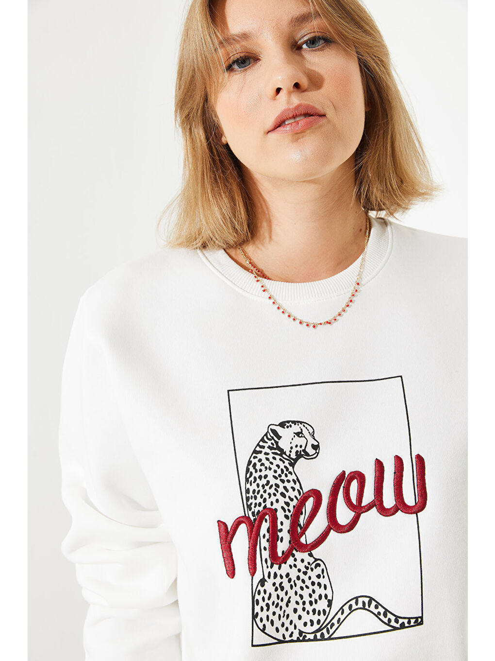 SHADE Beyaz Kadın Leopar Baskılı Sweatshirt - 2