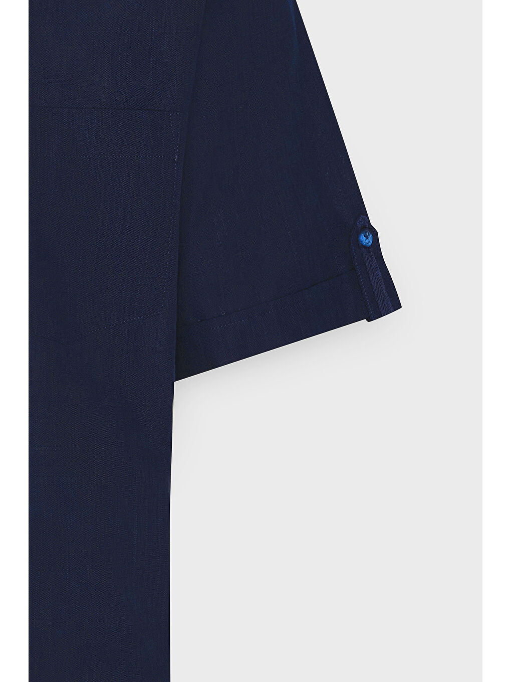 Erkek Lacivert Comfort Fit Rahat Kesim Gizli Düğmeli Yaka Keten Görünümlü %100 Pamuk Flamlı Gömlek-7