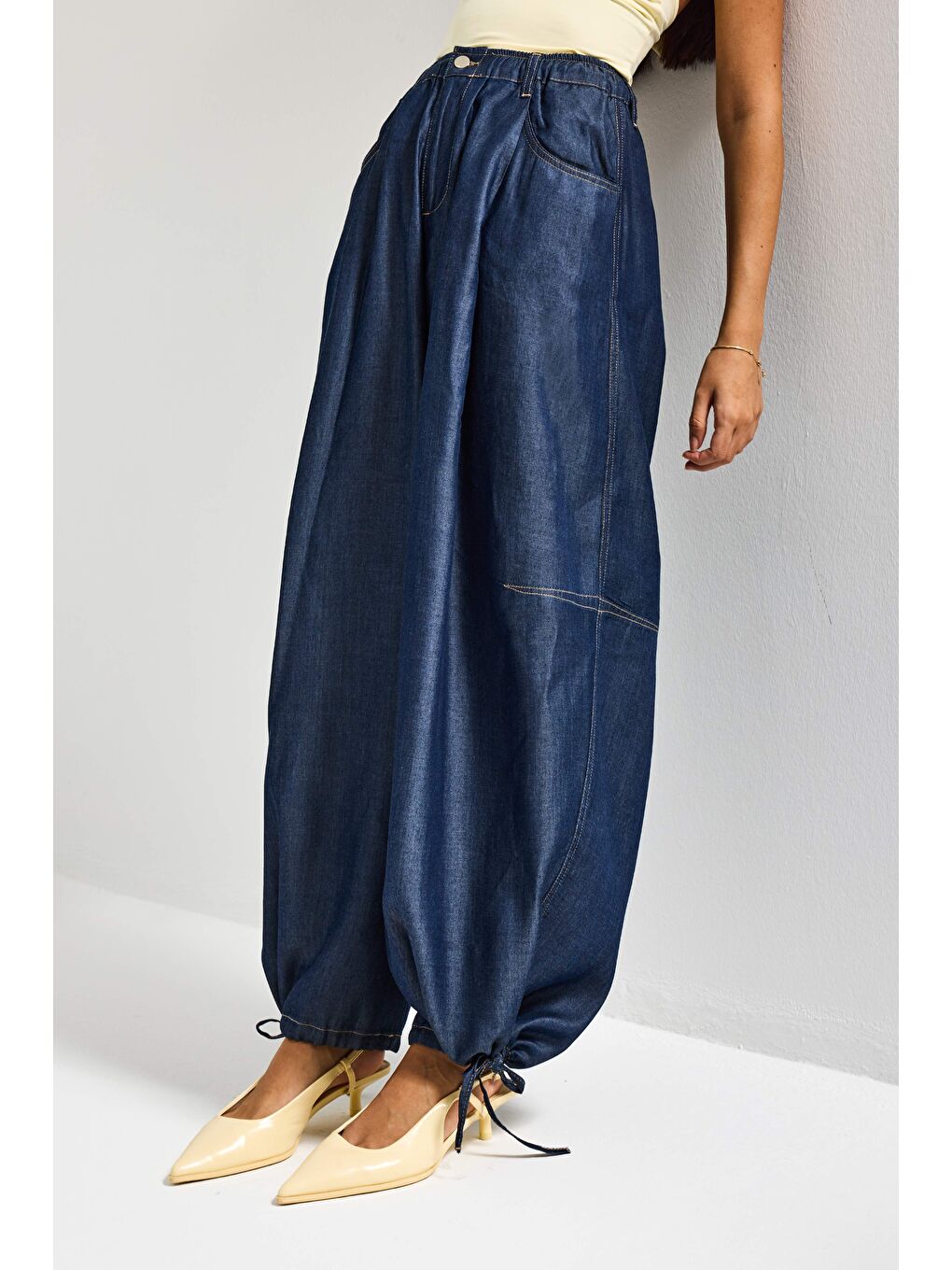 Kadın İndigo 7s6-50 Süper Ballon Fit Bol Kesim Paça Detaylı Tasarım Denim Jean-1