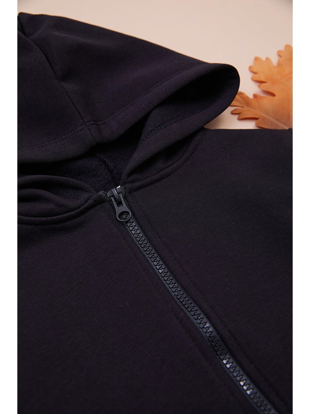 Siyah Kapüşonlu Fermuarlı Unisex Çocuk Sweatshirt-1