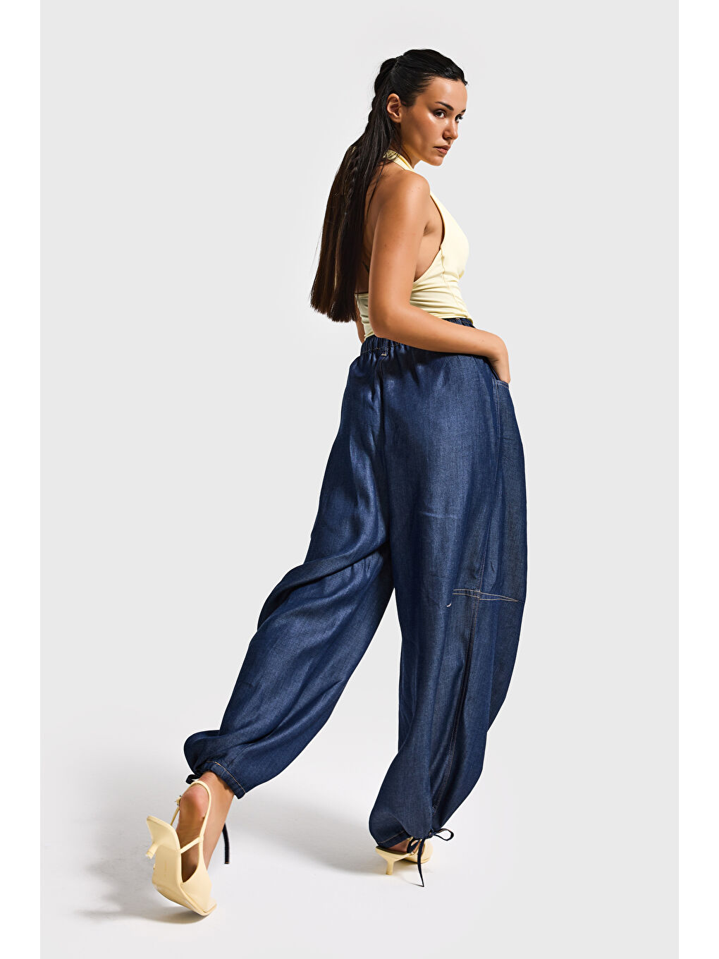 Kadın İndigo 7s6-50 Süper Ballon Fit Bol Kesim Paça Detaylı Tasarım Denim Jean-2