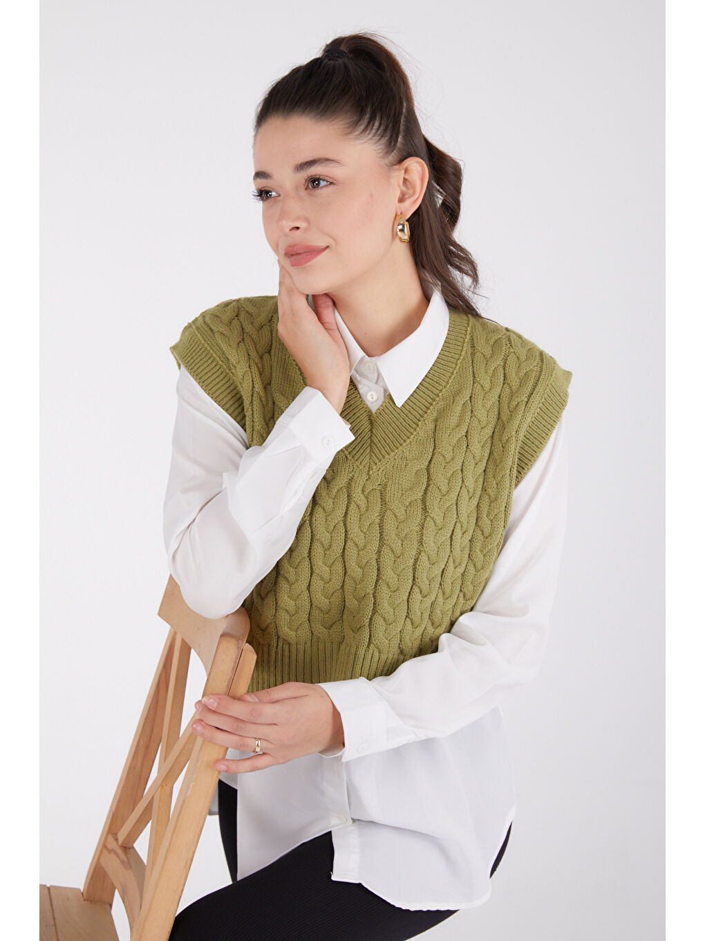 Yeşil Mini Salaş Triko Süveter Yesil - 27646-1