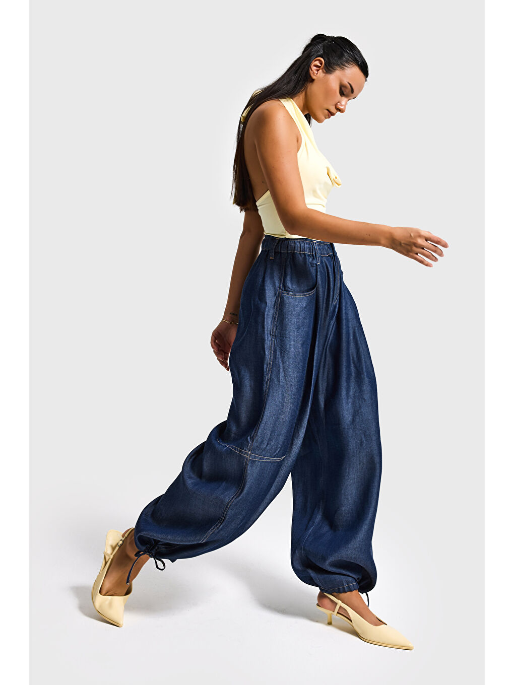 Kadın İndigo 7s6-50 Süper Ballon Fit Bol Kesim Paça Detaylı Tasarım Denim Jean-5