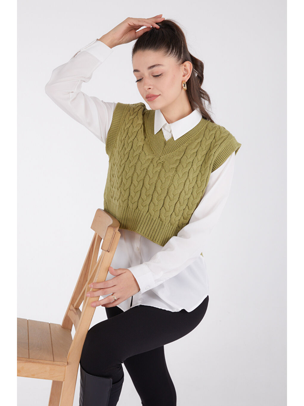 Yeşil Mini Salaş Triko Süveter Yesil - 27646-2