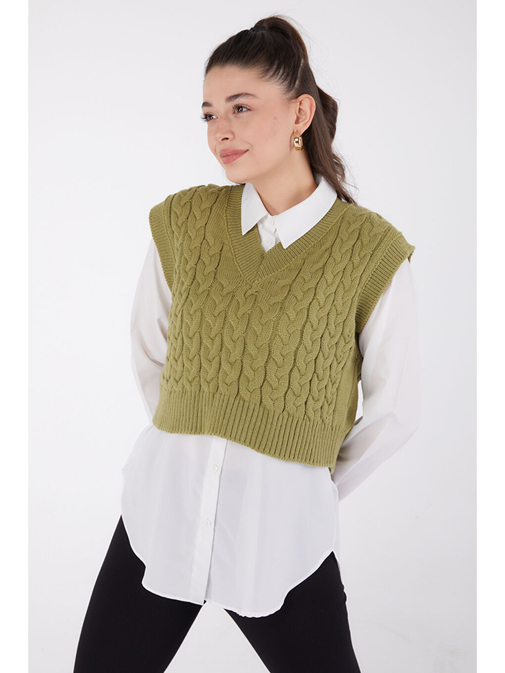 Yeşil Mini Salaş Triko Süveter Yesil - 27646-3