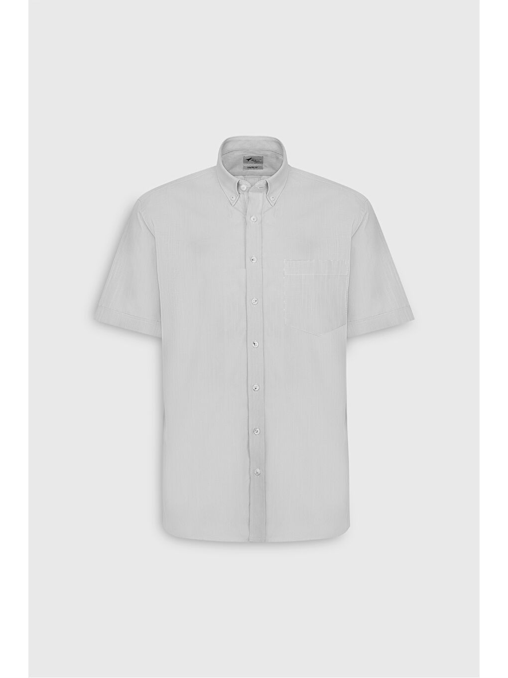 Erkek Gri Comfort Fit Rahat Kesim Gizli Düğmeli Yaka Keten Görünümlü %100 Pamuk Flamlı Gömlek-5