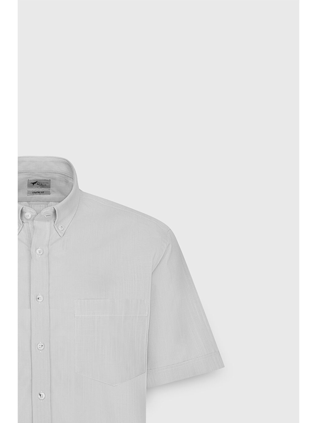 Erkek Gri Comfort Fit Rahat Kesim Gizli Düğmeli Yaka Keten Görünümlü %100 Pamuk Flamlı Gömlek-6