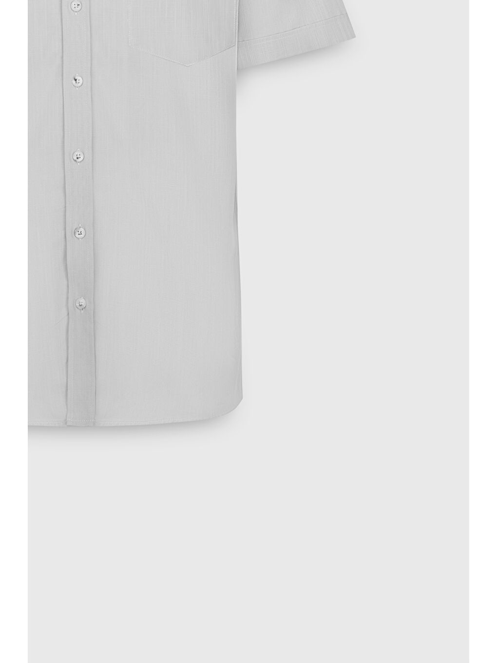 Erkek Gri Comfort Fit Rahat Kesim Gizli Düğmeli Yaka Keten Görünümlü %100 Pamuk Flamlı Gömlek-7