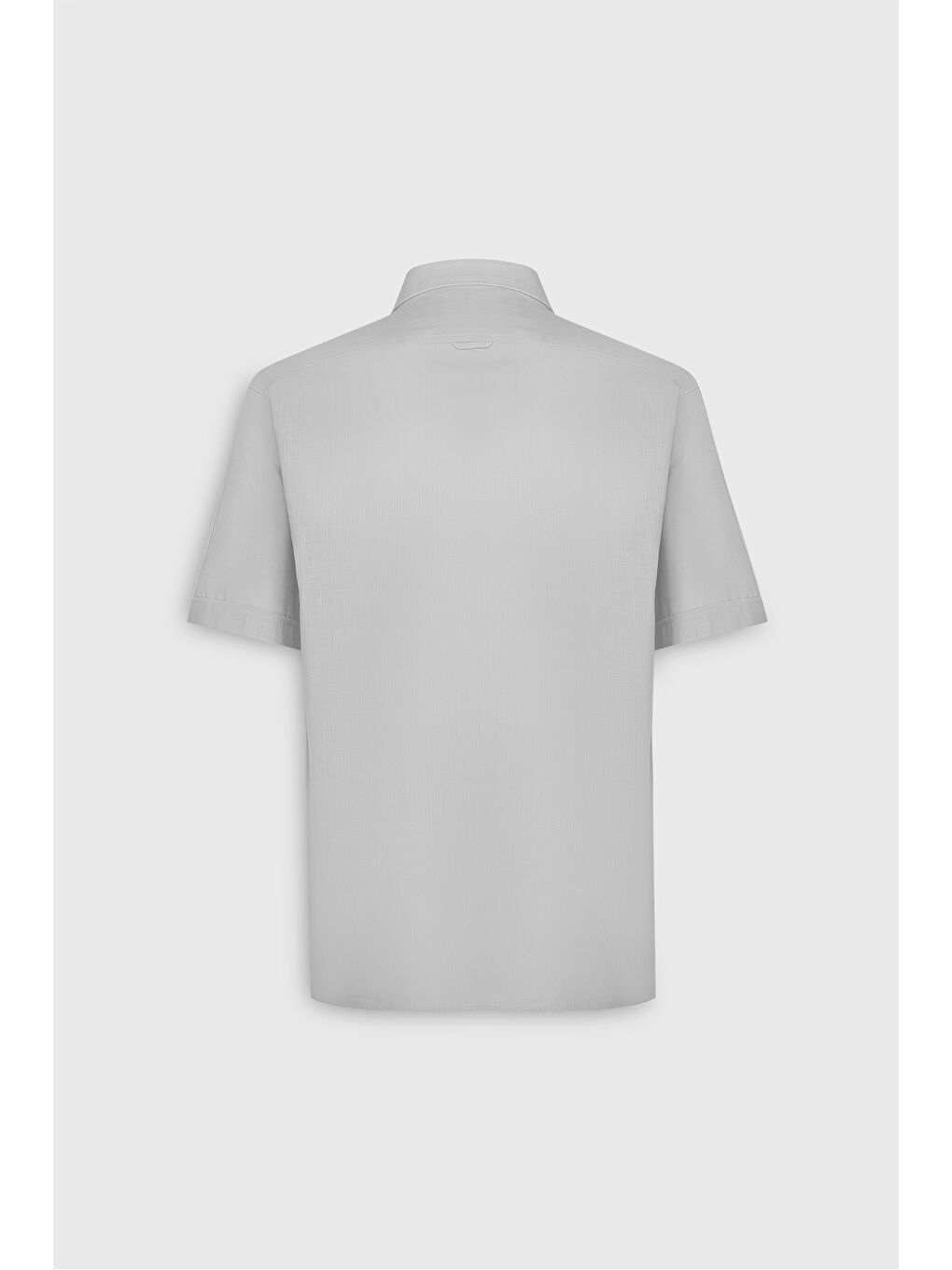 Erkek Gri Comfort Fit Rahat Kesim Gizli Düğmeli Yaka Keten Görünümlü %100 Pamuk Flamlı Gömlek-8