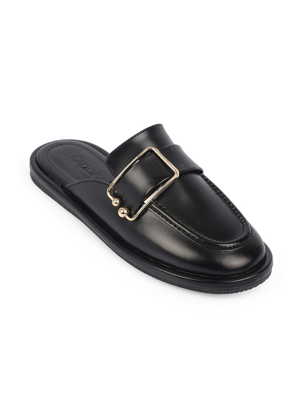 Siyah Metal Tokalı Kapalı Kadın Terlik-1