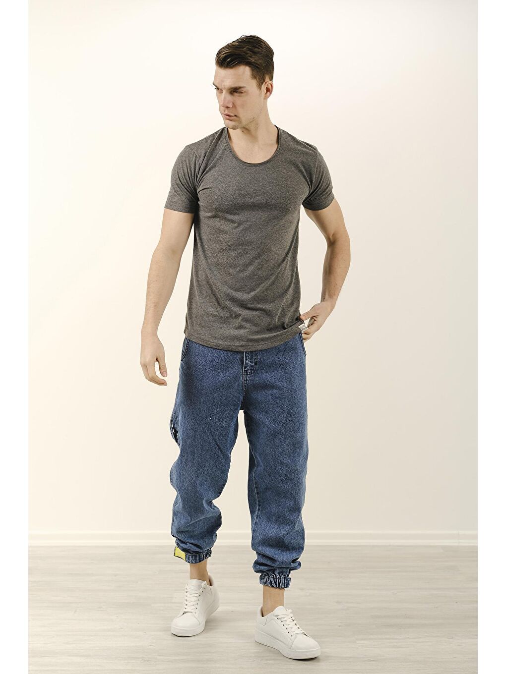 Antrasit Açık Yaka Slim Fit Tshirt-2