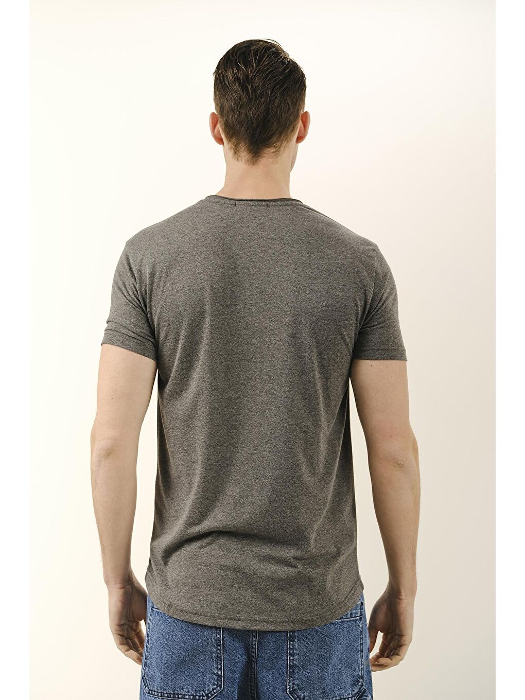 Antrasit Açık Yaka Slim Fit Tshirt-3
