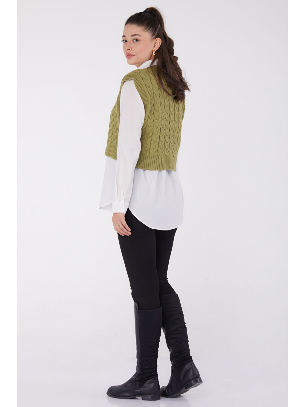 Yeşil Mini Salaş Triko Süveter Yesil - 27646-5