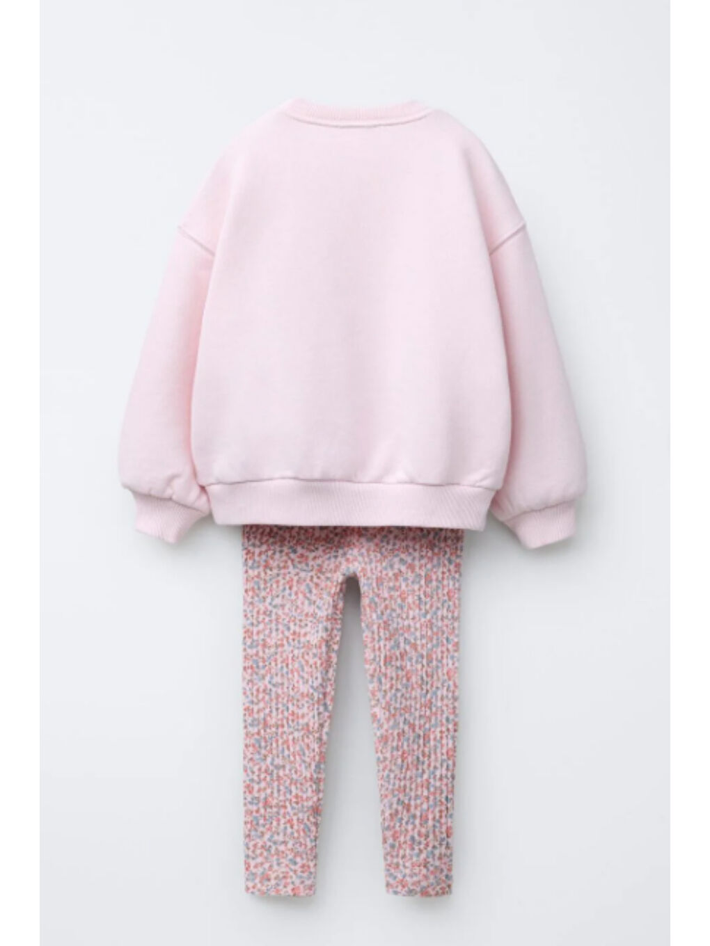 Pembe Kız Çocuk Fiyonk Detaylı Çiçek Desenli Tayt 3 İplik Takım Şardonsuz 2-6 Yaş 12321-1