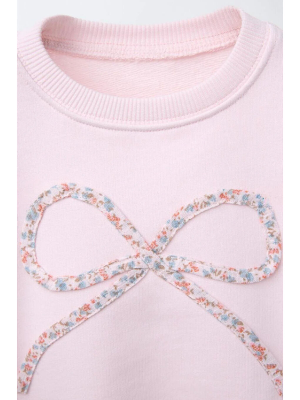 Pembe Kız Çocuk Fiyonk Detaylı Çiçek Desenli Tayt 3 İplik Takım Şardonsuz 2-6 Yaş 12321-2