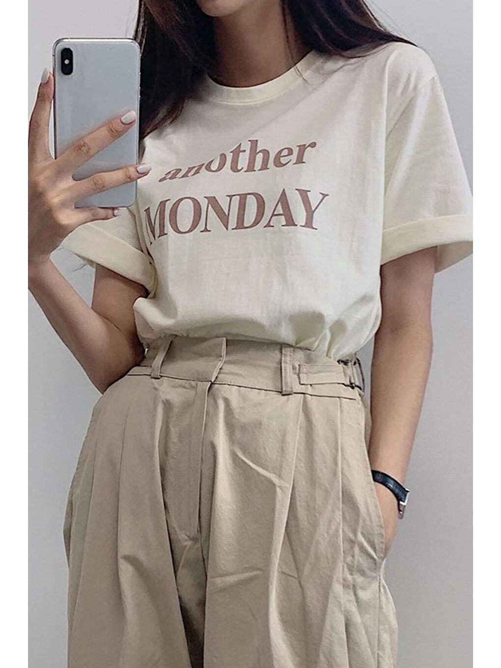 uyguntarz Bej Unisex Another Monday Baskılı Oversize Tshirt